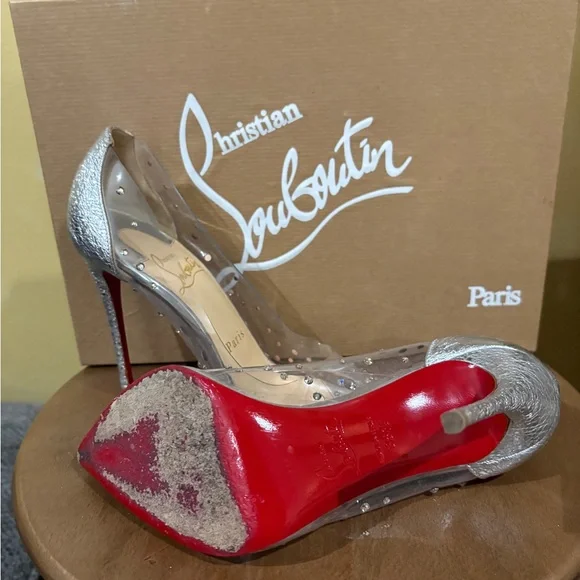 Christian Louboutin Clear PVC Pointed-Toe Crystal Pumps in Silver - Picture 3 of 3